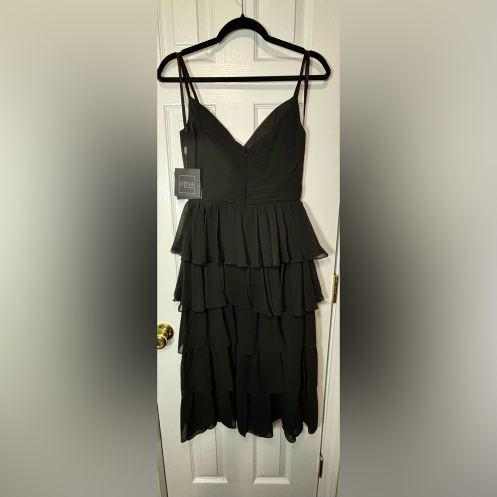 NWT IEENA FOR MAC DUGGAL SZ 2 BLACK Sheer Chiffon Overlay V-Neckline #55437 - Picture 4 of 10